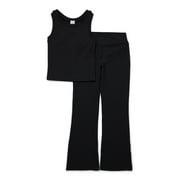Athletic Works Girls Ribbed Active Tank and Flare Leggings Set, 2 Piece, Sizes 4-18